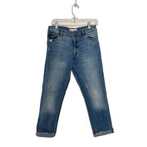 DL1961 Bella High Rise Vintage Slim Blue Distressed Cropped Denim Jeans Size 28